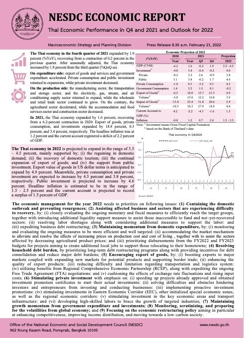 NESDC Economic Report Thailand 2021